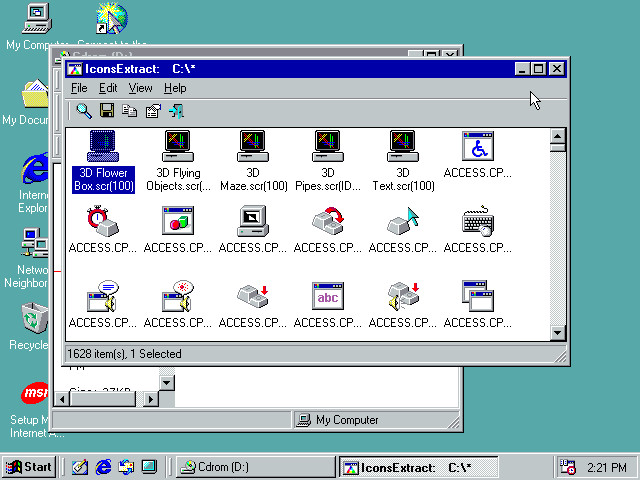IconsExtract running on Windows 98