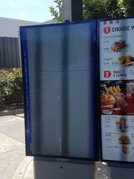 A KFC menu display showing BIOS